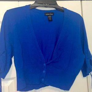 TWO Sweater Project Crop Cardigans 1) Royal Blue 2) Red. PTP 19 but has stretch